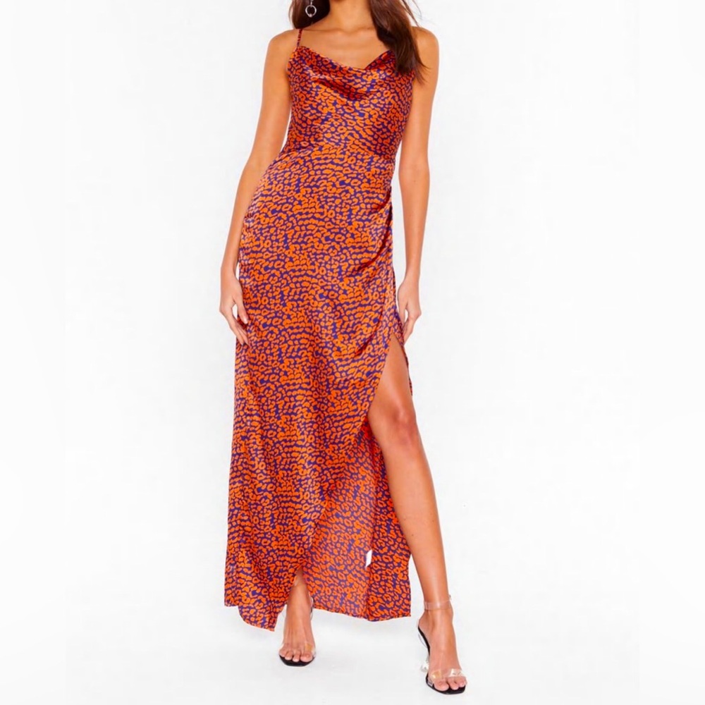 Nasty Gal Cheetah Print Cowl Neck Maxi Dress